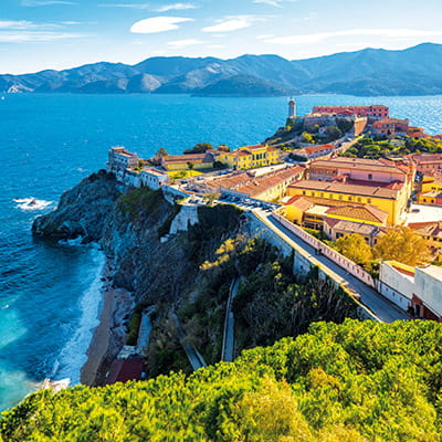 A view over Portoferraio in Italy towards the sea